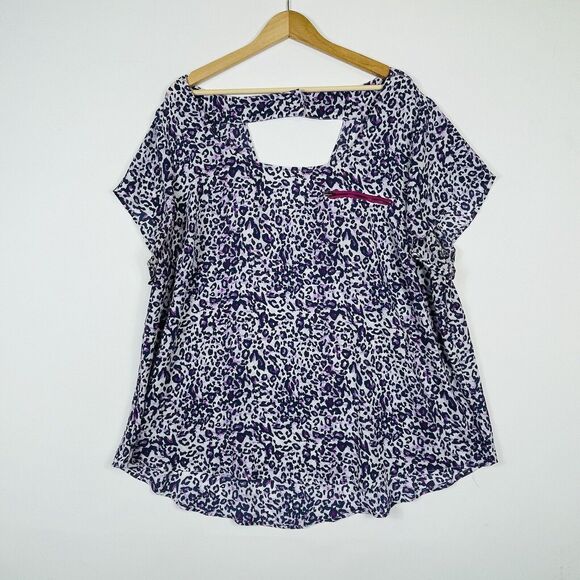 Torrid Purple White Leopard Short Sleeve Chiffon‎ Blouse Shirt Top Womens 3 3X - Picture 1 of 5